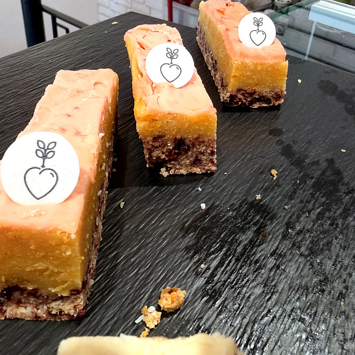 Pink bars on slate in the shop