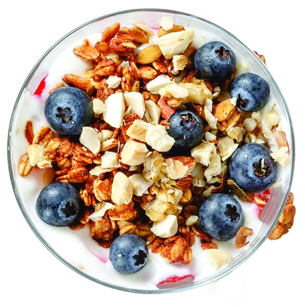 Yogurt bowl with granola and blueberries